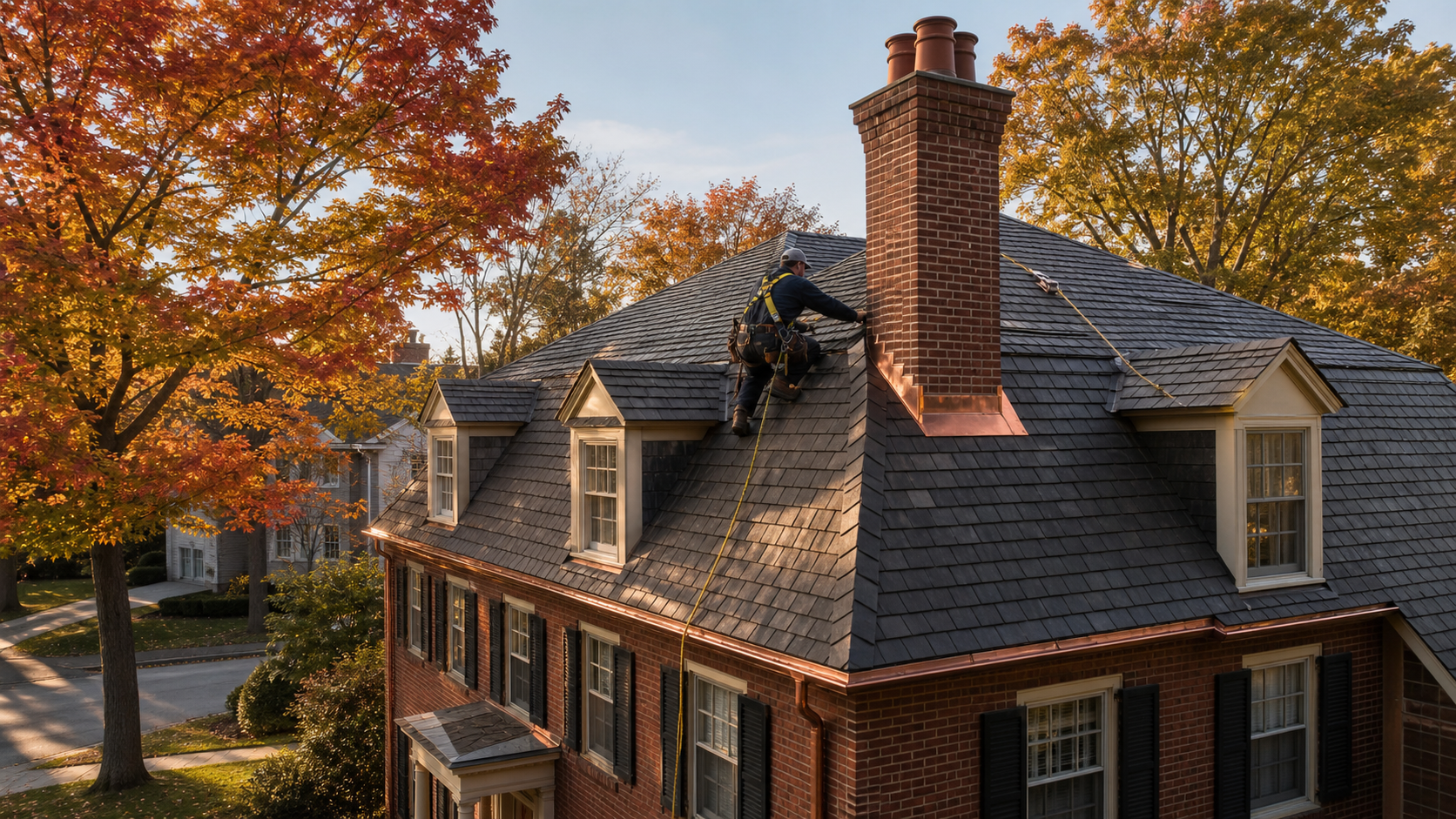 Roofer working on a Central Connecticut home in the Hartford metro